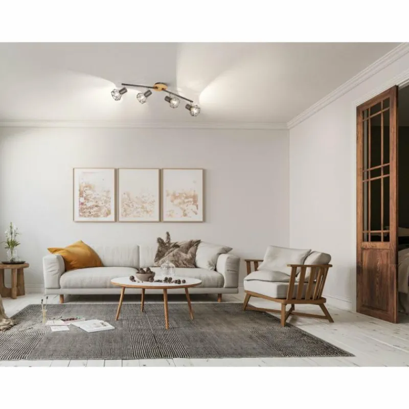 Lampes En Bois-Luminaires Fischer & Honsel Plafonnier Fischer & Honsel Ran Gris, Couleur bois, 4 lumières