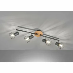 Lampes En Bois-Luminaires Fischer & Honsel Plafonnier Fischer & Honsel Ran Gris, Couleur bois, 4 lumières