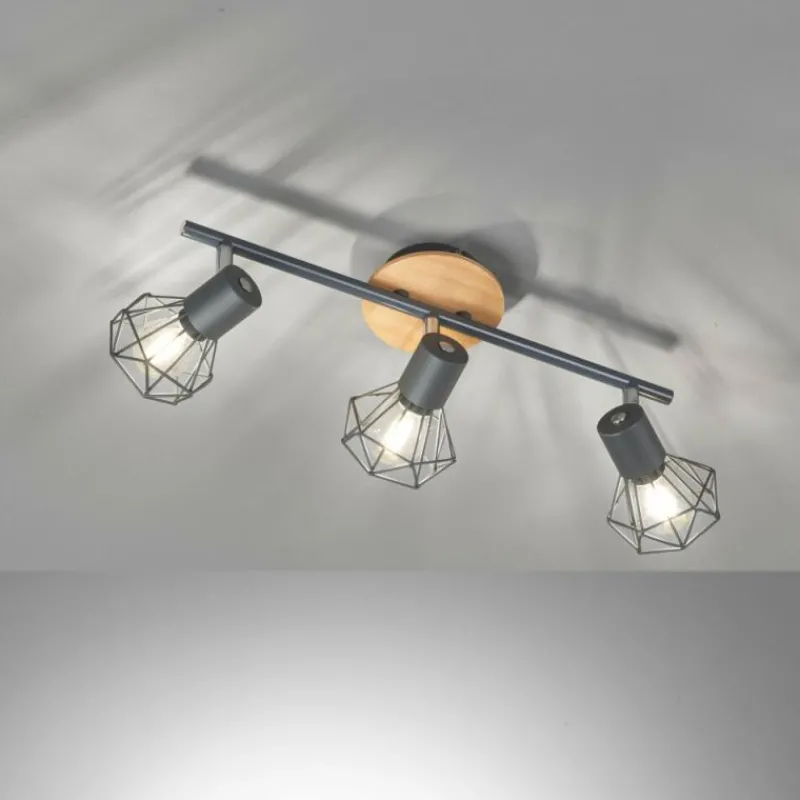 Lampes En Bois-Luminaires Fischer & Honsel Plafonnier Fischer & Honsel Ran Gris, Couleur bois, 3 lumières