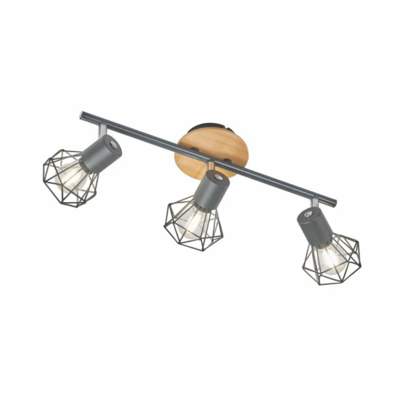 Lampes En Bois-Luminaires Fischer & Honsel Plafonnier Fischer & Honsel Ran Gris, Couleur bois, 3 lumières