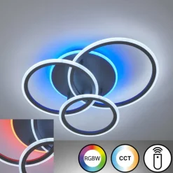 Luminaires Fischer & Honsel Plafonnier Fischer & Honsel Gelder LED Noir, 1 lumière, Télécommandes, Changeur de couleurs