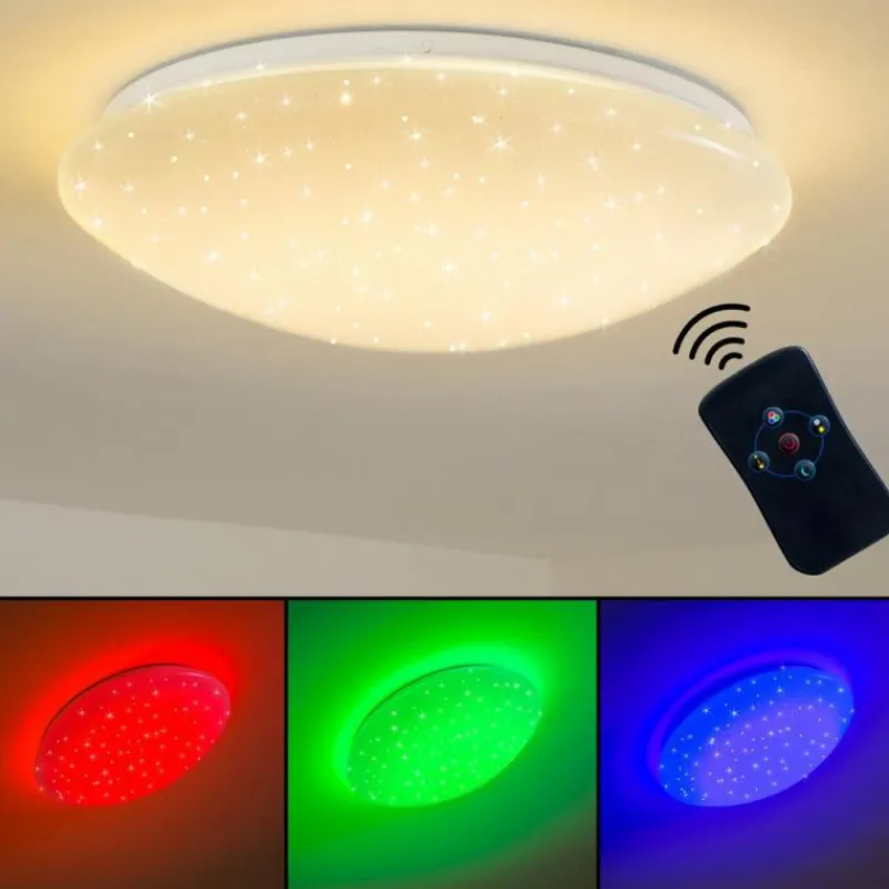 hofstein Plafonnier FOXES LED Blanc, 1 lumière, Télécommandes, Changeur de couleurs* Éclairage Led