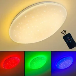 hofstein Plafonnier FOXES LED Blanc, 1 lumière, Télécommandes, Changeur de couleurs* Éclairage Led