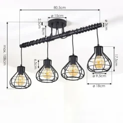 Lampes Vintages & Rétros-hofstein Plafonnier Gainsville Noir, 4 lumières