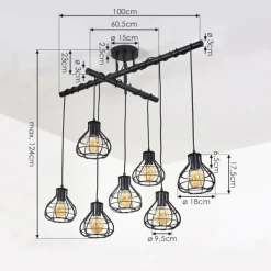 Lampes Vintages & Rétros-hofstein Plafonnier Gainsville Noir, 7 lumières
