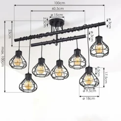 Lampes Vintages & Rétros-hofstein Plafonnier Gainsville Noir, 7 lumières