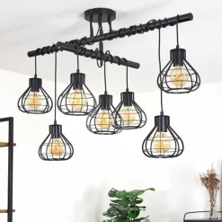 Lampes Vintages & Rétros-hofstein Plafonnier Gainsville Noir, 7 lumières