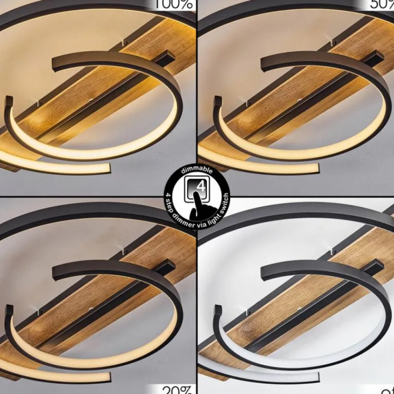 hofstein Plafonnier Gauvin LED Brun, Couleur bois, Noir, 1 lumière