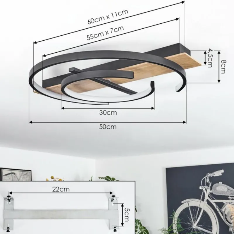 hofstein Plafonnier Gauvin LED Brun, Couleur bois, Noir, 1 lumière