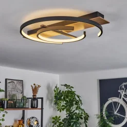 hofstein Plafonnier Gauvin LED Brun, Couleur bois, Noir, 1 lumière