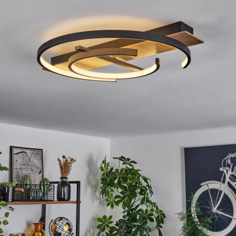 hofstein Plafonnier Gauvin LED Brun, Couleur bois, Noir, 1 lumière