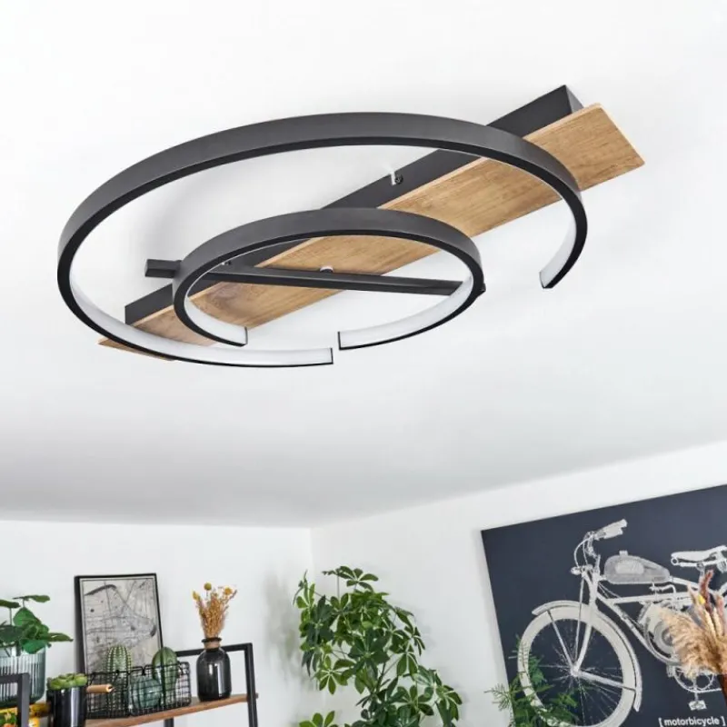 hofstein Plafonnier Gauvin LED Brun, Couleur bois, Noir, 1 lumière