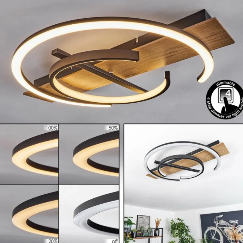 hofstein Plafonnier Gauvin LED Brun, Couleur bois, Noir, 1 lumière