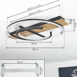 hofstein Plafonnier Gauvin LED Brun, Couleur bois, Noir, 1 lumière