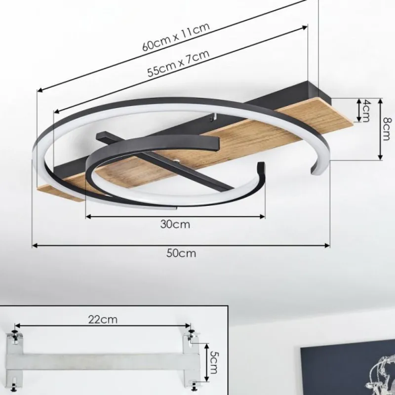 hofstein Plafonnier Gauvin LED Brun, Couleur bois, Noir, 1 lumière