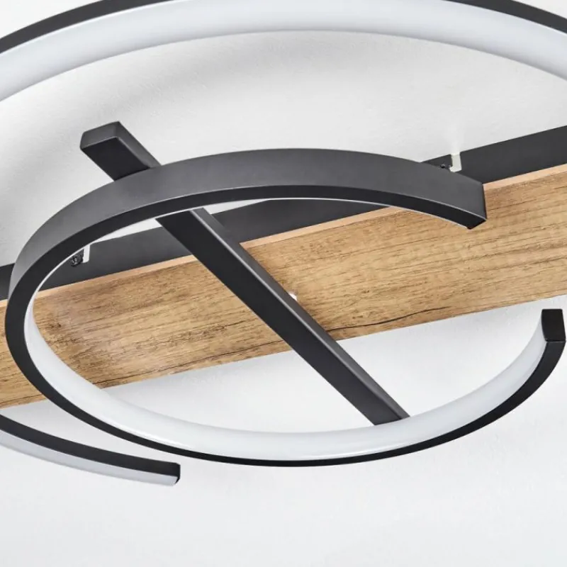 hofstein Plafonnier Gauvin LED Brun, Couleur bois, Noir, 1 lumière