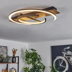 hofstein Plafonnier Gauvin LED Brun, Couleur bois, Noir, 1 lumière