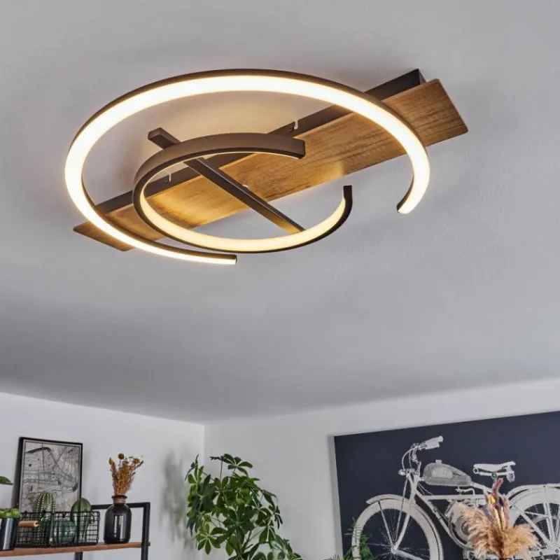 hofstein Plafonnier Gauvin LED Brun, Couleur bois, Noir, 1 lumière