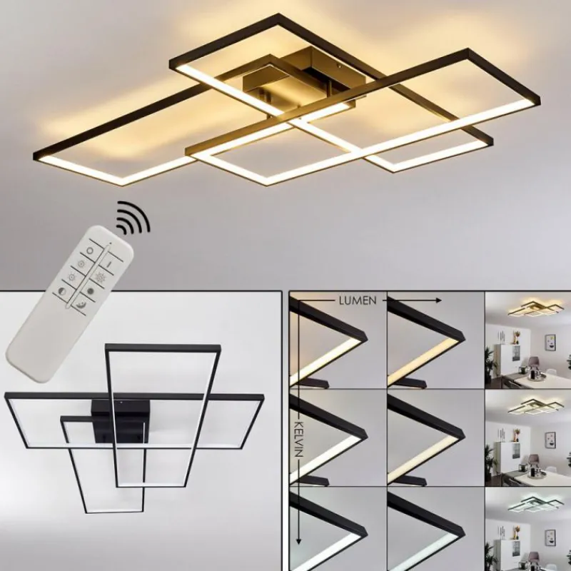 hofstein Plafonnier Ghana LED Noir, 1 lumière, Télécommandes