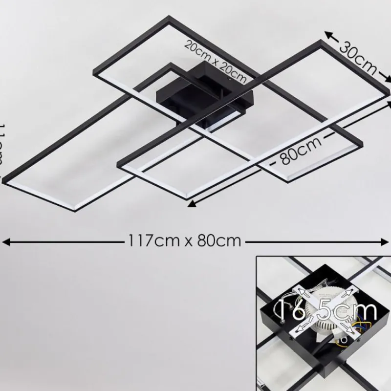 hofstein Plafonnier Ghana LED Noir, 1 lumière, Télécommandes