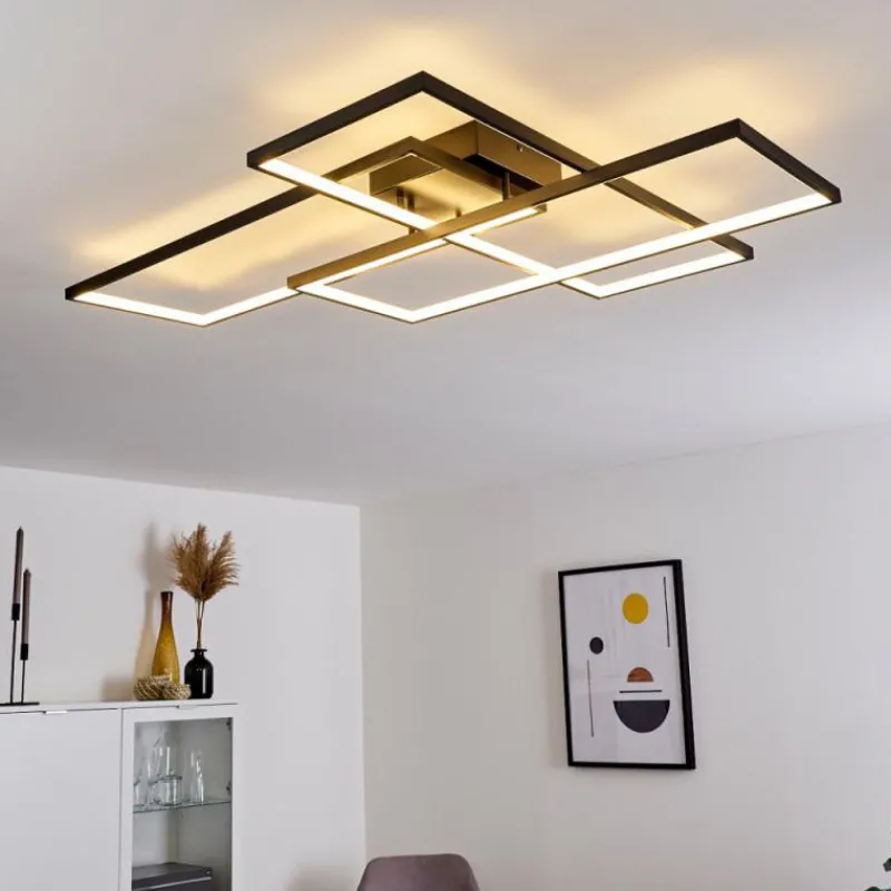 hofstein Plafonnier Ghana LED Noir, 1 lumière, Télécommandes