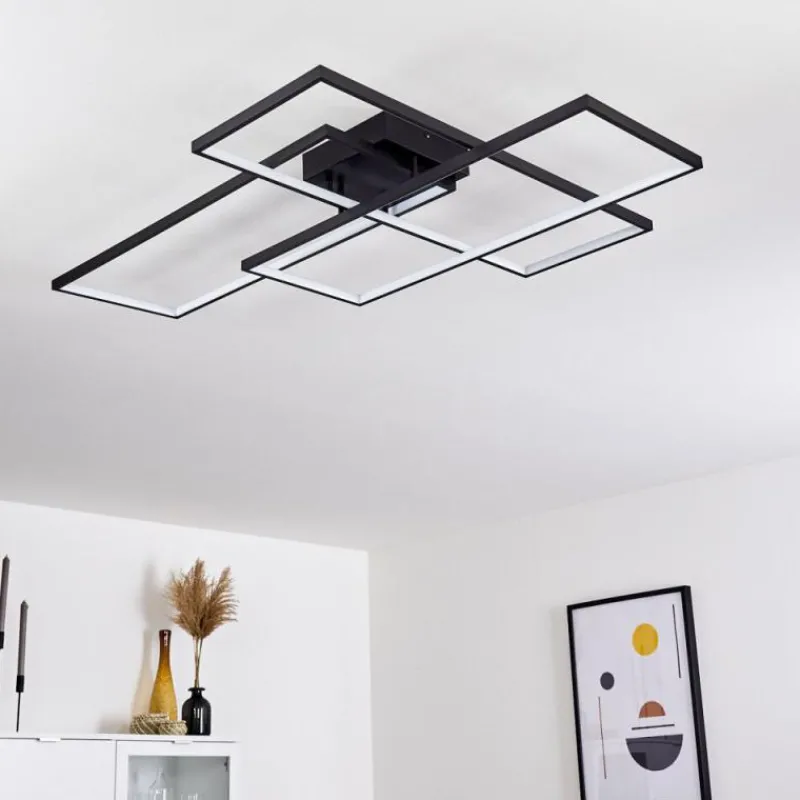 hofstein Plafonnier Ghana LED Noir, 1 lumière, Télécommandes