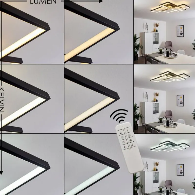 hofstein Plafonnier Ghana LED Noir, 1 lumière, Télécommandes