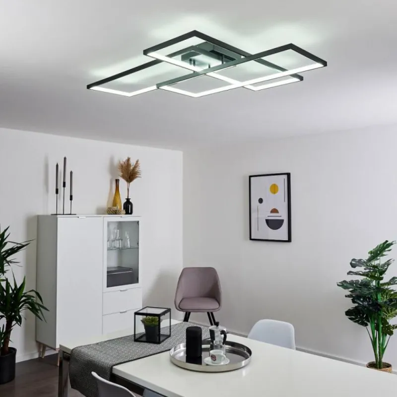 hofstein Plafonnier Ghana LED Noir, 1 lumière, Télécommandes