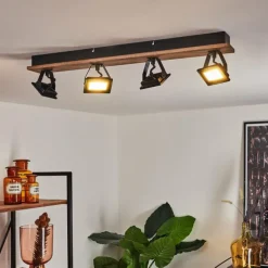 hofstein Plafonnier Giresta LED Bois foncé, Noir, 4 lumières