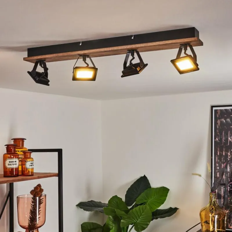 hofstein Plafonnier Giresta LED Bois foncé, Noir, 4 lumières