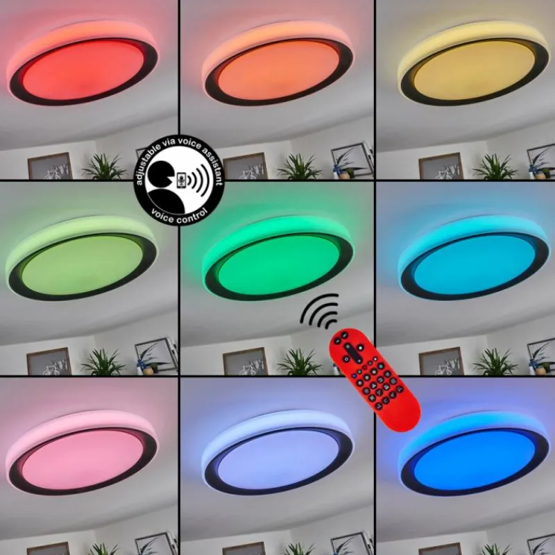 hofstein Plafonnier Gladstone LED Noir, Blanc, 1 lumière, Télécommandes