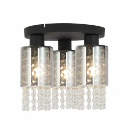 Suspension Verre Fumé-Luminaires Globo Lighting Plafonnier Globo BACKEY Noir, 3 lumières