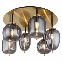 Suspension Verre Fumé-Luminaires Globo Lighting Plafonnier Globo BLACKY Laiton, Noir, 6 lumières