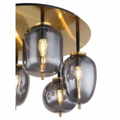 Suspension Verre Fumé-Luminaires Globo Lighting Plafonnier Globo BLACKY Laiton, Noir, 6 lumières