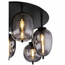 Suspension Verre Fumé-Luminaires Globo Lighting Plafonnier Globo BLACKY Noir, 6 lumières