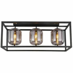 Suspension Verre Fumé-Luminaires Globo Lighting Plafonnier Globo BLACKY Noir, 3 lumières