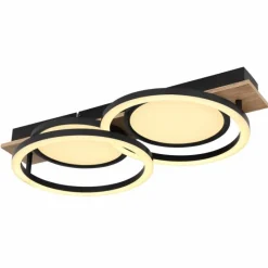 Lampes En Bois-Luminaires Globo Lighting Plafonnier Globo BOSSY LED Couleur bois, Noir, 1 lumière