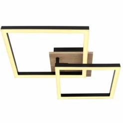 Lampes En Bois-Luminaires Globo Lighting Plafonnier Globo BOSSY LED Brun, Couleur bois, Noir, 1 lumière