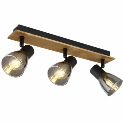 Suspension Verre Fumé-Luminaires Globo Lighting Plafonnier Globo CLAUDE Bois foncé, Noir, 3 lumières