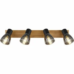 Suspension Verre Fumé-Luminaires Globo Lighting Plafonnier Globo CLAUDE Bois foncé, Noir, 4 lumières