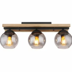 Suspension Verre Fumé-Luminaires Globo Lighting Plafonnier Globo CONNI Noir, 3 lumières