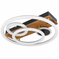 Lampes En Bois-Luminaires Globo Lighting Plafonnier Globo DARRYL LED Bois foncé, Noir, 1 lumière, Télécommandes