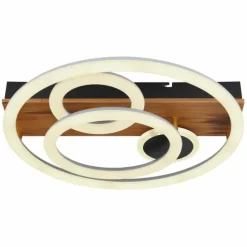 Lampes En Bois-Luminaires Globo Lighting Plafonnier Globo DARRYL LED Bois foncé, Noir, 1 lumière, Télécommandes