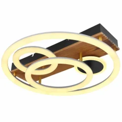 Lampes En Bois-Luminaires Globo Lighting Plafonnier Globo DARRYL LED Bois foncé, Noir, 1 lumière, Télécommandes