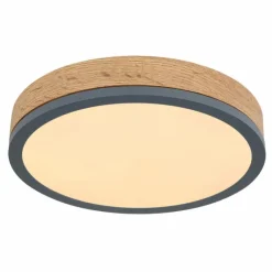 Lampes En Bois-Luminaires Globo Lighting Plafonnier Globo DORO LED Gris, Couleur bois, 1 lumière