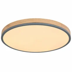 Lampes En Bois-Luminaires Globo Lighting Plafonnier Globo DORO LED Gris, Couleur bois, 1 lumière, Télécommandes