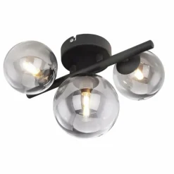 Suspension Verre Fumé-Luminaires Globo Lighting Plafonnier Globo DREADO LED Noir, 3 lumières