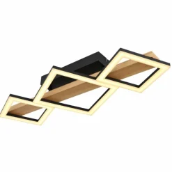 Lampes En Bois-Luminaires Globo Lighting Plafonnier Globo DUSTIN LED Bois foncé, Noir, 1 lumière