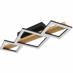 Lampes En Bois-Luminaires Globo Lighting Plafonnier Globo DUSTIN LED Bois foncé, Noir, 1 lumière