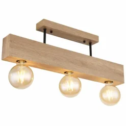 Lampes En Bois-Luminaires Globo Lighting Plafonnier Globo ERNA Bois clair, Noir, 3 lumières